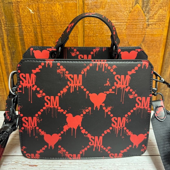 Steve Madden Evelyn Convertible Crossbody Bag - Black/Red Hearts - Picture 2 of 4